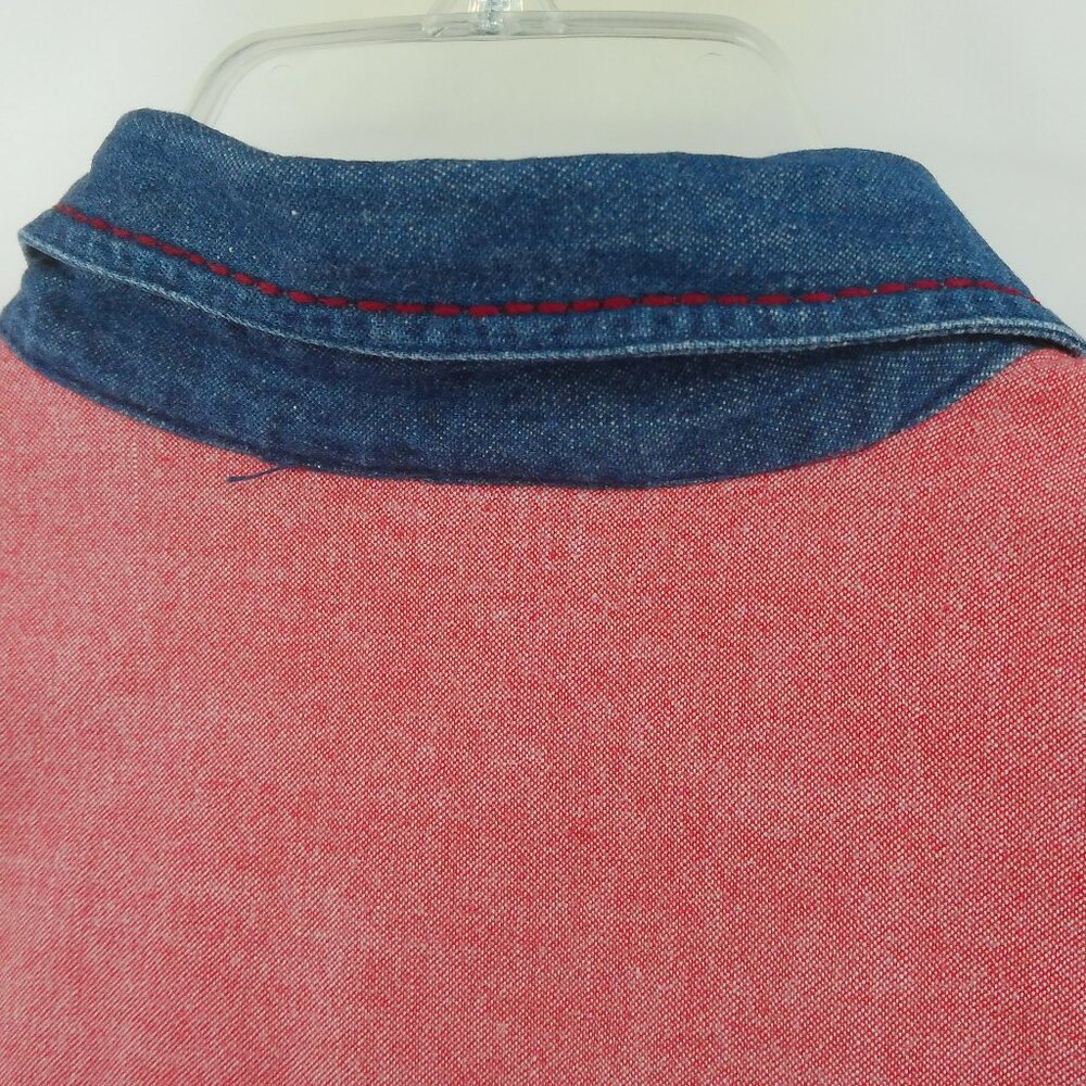 Vintage Casey & Max Button Up Shirt Women's S Red Chambray Embroidered Patchwork - Picture 9 of 11